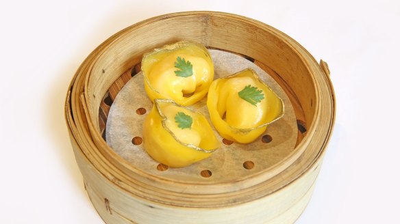 Strike it lucky with Tim Ho Wan's 'golden lucky ingots' made with pumpkin wrap.