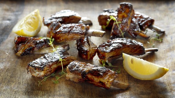 Slow-cooked lamb ribs on the bone 