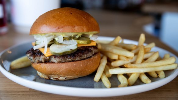 Bondi Liquor's American cheeseburger, $22 with fries. 