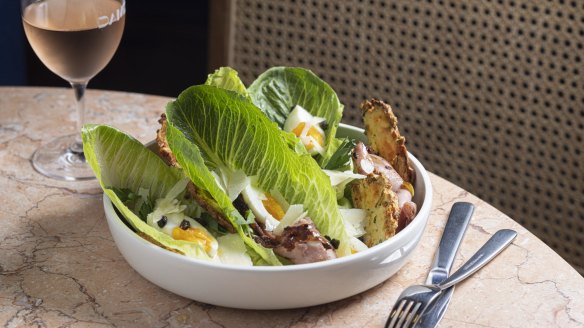 Caesar salad with mortadella.