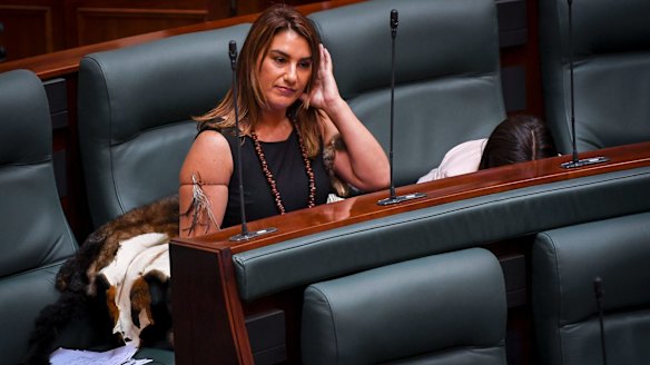 Lidia Thorpe prepares to make her first speech in Parliament.