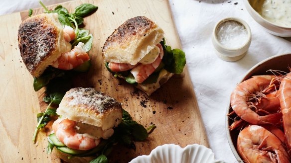 Julia Busuttil Nishimura's prawn rolls with watercress and tarragon mayo.