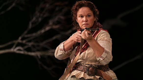 Leah Purcell as the heavily pregnant Molly in <i>The Drover's Wife</i>.