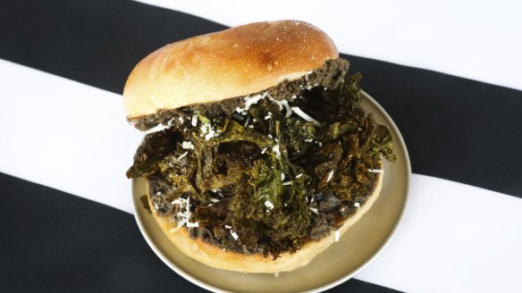 The crunchy roasted kale in the Ode to Funghitown bagel.