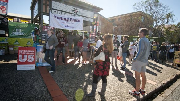 Crowds lined up early to vote at Merthyr Uniting Church.