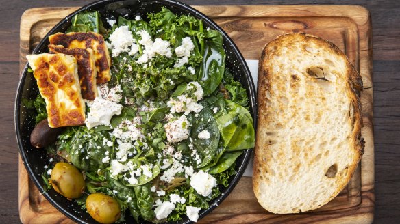 Green shakshuka with haloumi. 