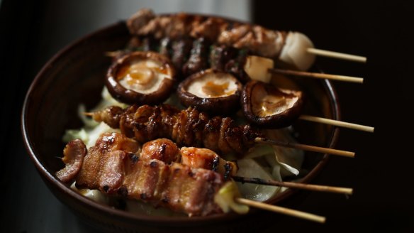 Go-to dish: the Chaco six – assorted skewers of chicken crackling, thigh and heart, shiitake, pork belly and lamb shoulder.