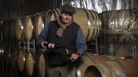 Brad Hickey pours his new release cinsault at Brash Higgins winery.