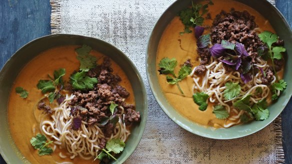 Laksa inspired by spicy Sichuan dandan noodles.