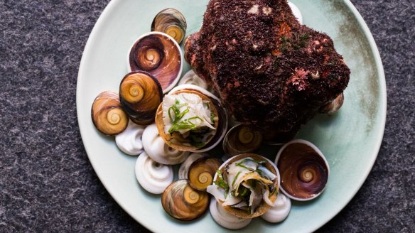 A Momofuku Seiobo dish of military snail, escabeche and plantain. 