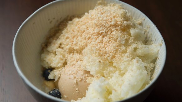 Milk bingsu, hazelnut and yuzu curd.