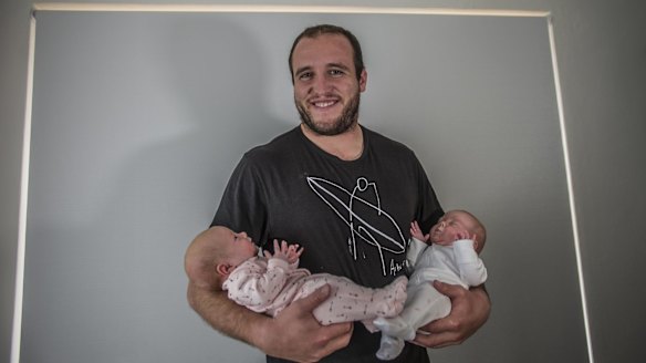  Ben Alexander says coming home to his twin daughters Emma and Ivy after training is the highlight of the day.