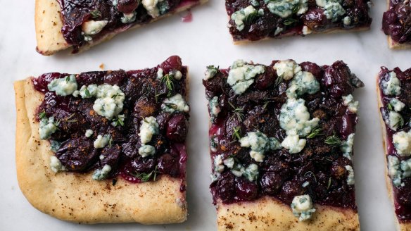 A flatbread with a jammy grape topping to stand up to gorgonzola.