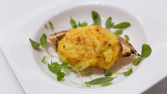 Flower Drum's signature stuffed crab shell.