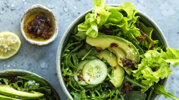 Good green salad with fried-onion vinaigrette.