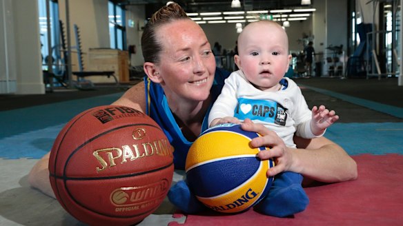 Michelle Cosier gave birth to sons Brodie and Levi, pictured, during her playing career.