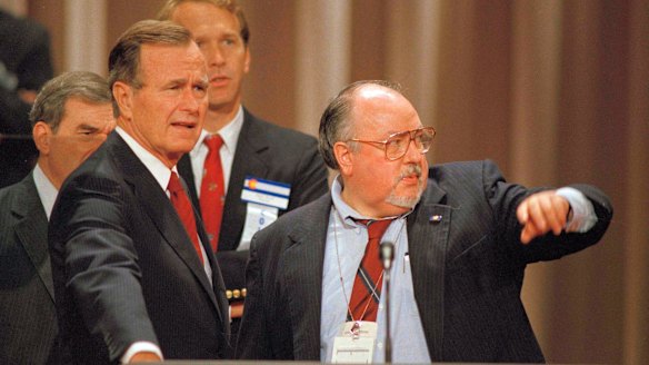 Aisles, then a media adviser, with Vice President George H.W. Bush in 1988.