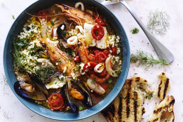 Seafood all'acqua pazza (cooked in "crazy water").