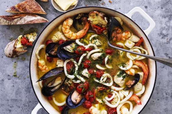 Neil Perry's prawn and mussel saffron stew.