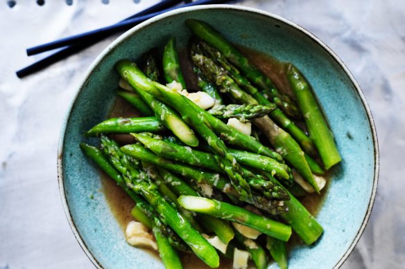 Kylie Kwong's Stir-fried asparagus with garlic. 