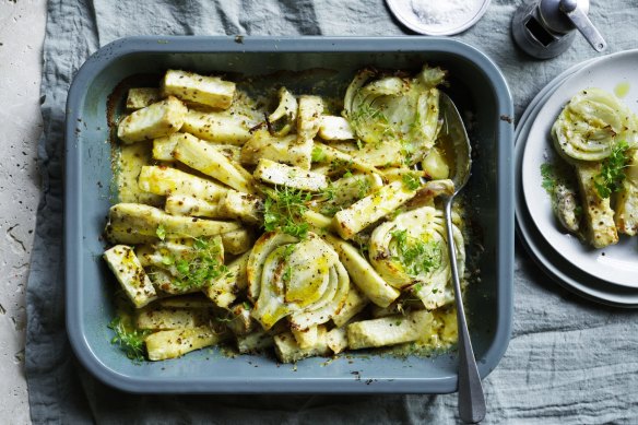 Roasted celeriac, parsnip and fennel with cream, parmesan and anise.