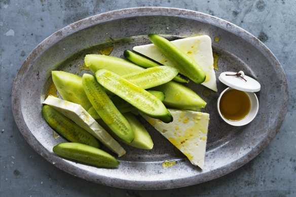 Melon, feta and cucumber meze.