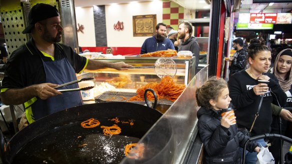 Crisp-fried jalebi sweets served to people celebrating Ramadan on Haldon Street.