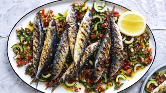 Grilled sardines with a fresh salsa.