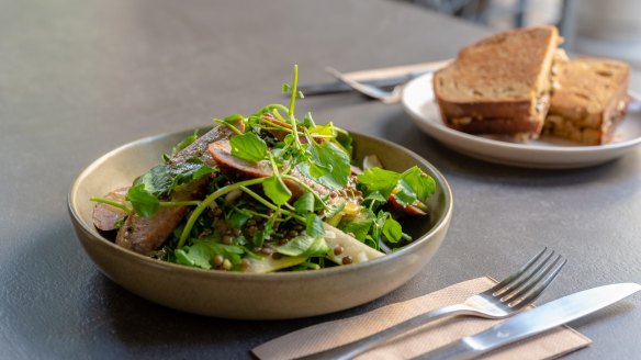 Robertson's salad of Italian sausage, pear, lentils and watercress will be on the menu.