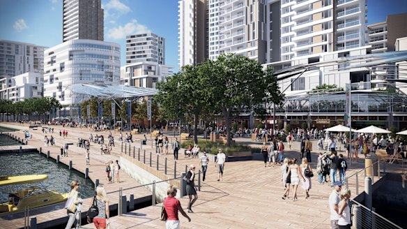 An artist's impression of the current Fish Market area, to be redeveloped as the Bays market district and promenade.