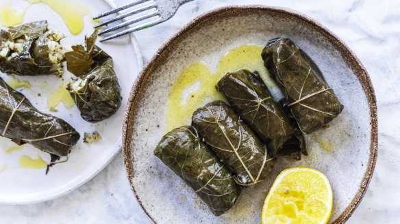 Vine leaves stuffed with spiced rice.