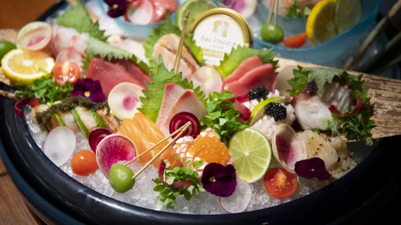 Nobu's luxe sashimi platter with bonus caviar.