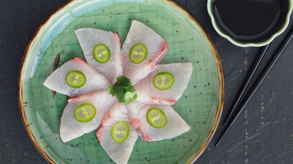 Kingfish with jalapeno at Sake, Flinders Lane. 