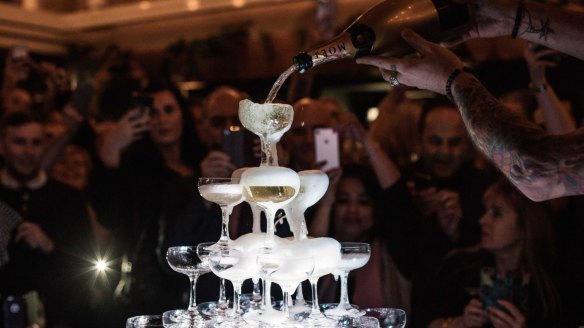 A champagne tower at Mrs Jones.