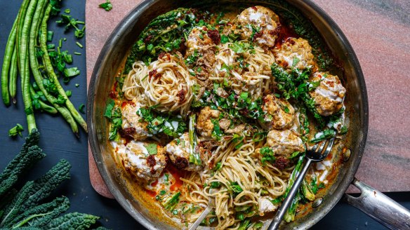 The northern Thai soup reimagined as noodles and meatballs.