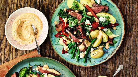 Colourful combo of tender steak and vegies with a spicy hit of harissa and creamy feta. 