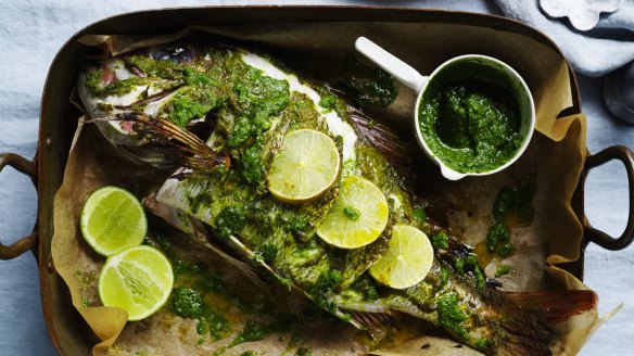 Danielle Alvarez's whole baked snapper with ginger, garlic and parsley sauce.