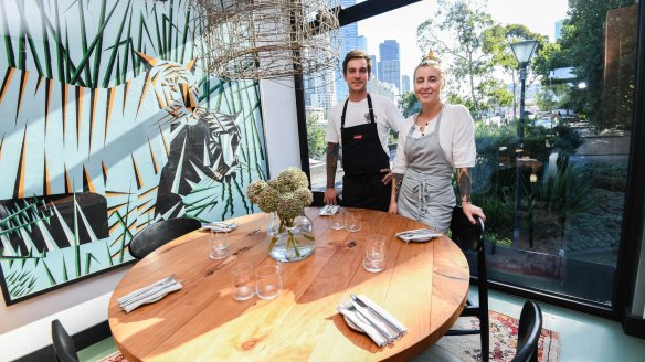 Matt Stone and Jo Barrett at the kitchen table at Future Food System.