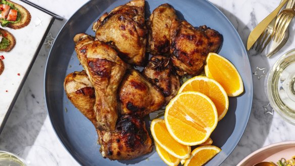 Sticky glazed Christmas chicken.