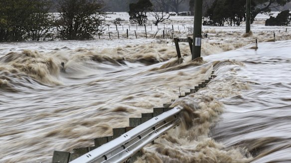 The Mersey River, near Latrobe in Tasmania, in severe flood.