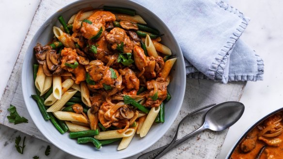 Serve this chicken stroganoff with penne and beans (or steamed rice).