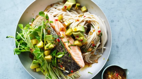 Cool salmon noodles for summer.