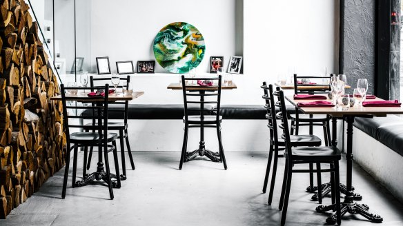 The dining room at Ortzi, Surry Hills featuring tables handmade by the owners.