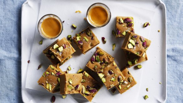 Adam Liaw's cardamom and pistachio fudge.