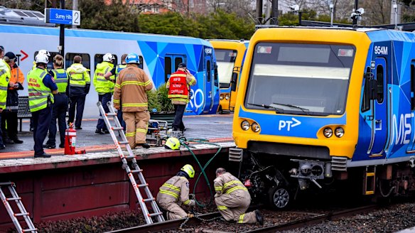 Two elderly women died when a car was hit by a train near Surrey Hills station. 