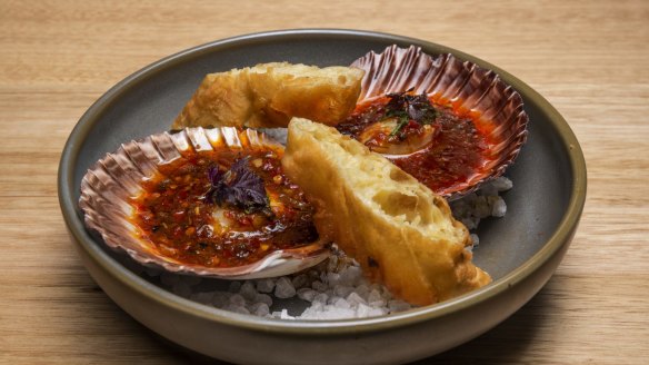 XO scallops with Chinese dipping doughnuts.