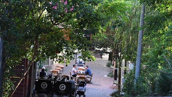 Green scene: The main shopping area in Hampden Road, Artarmon.