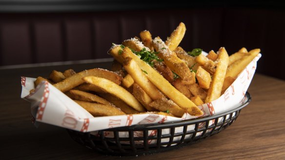 A bowl of skin-on fries. 