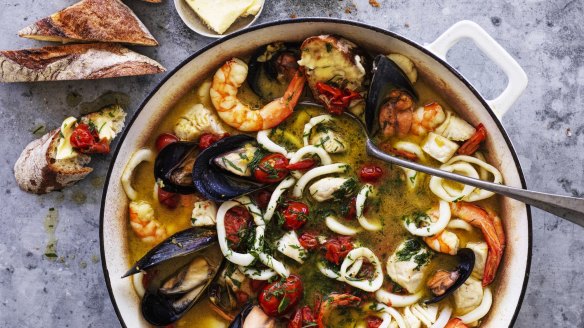 Neil Perry's prawn and mussel saffron stew.