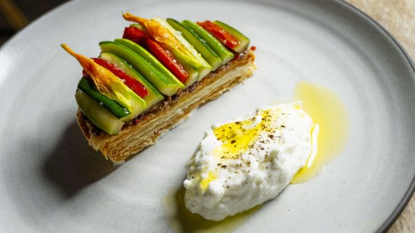 Zucchini tart with Holy Goat fromage frais.